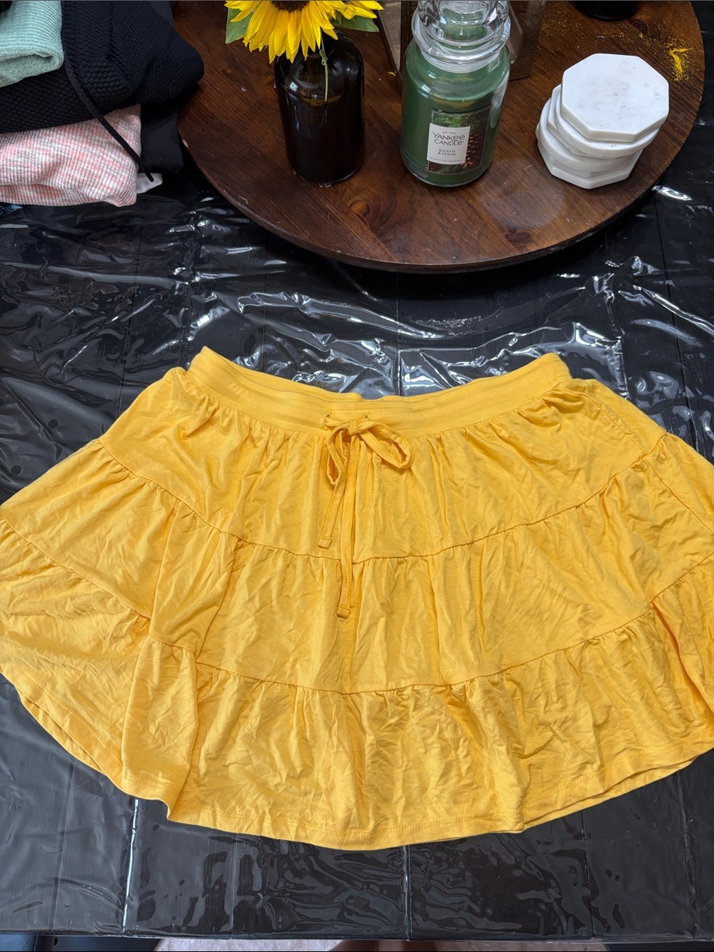 Yellow Tiered Drawstring Skirt - Women